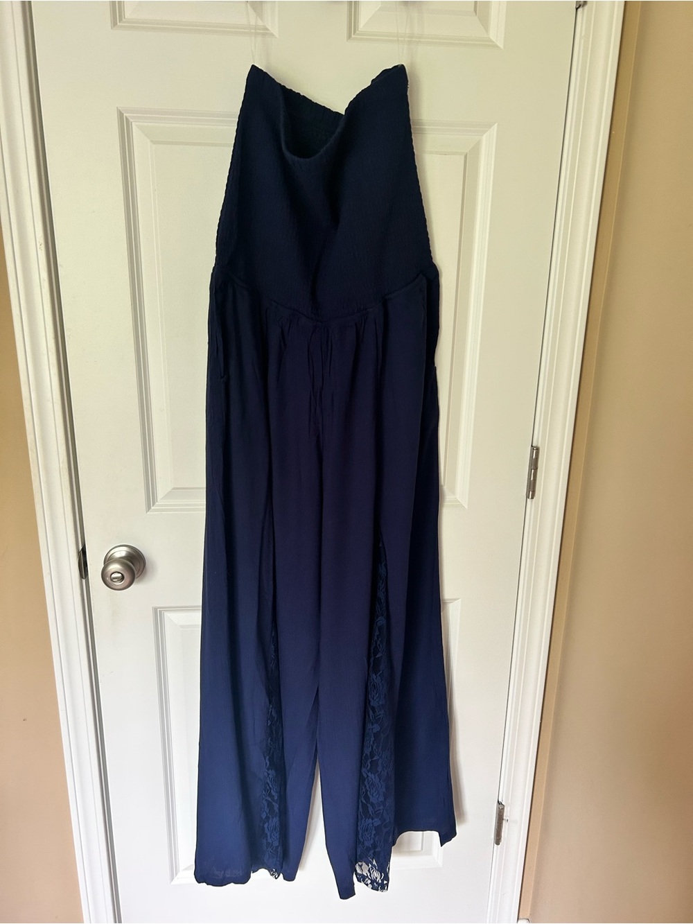 VENUS Whimsigoth Navy Strapless Lace-Panel Palazzo Jumpsuit - Picture 4 of 9